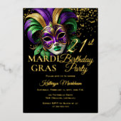 Masquerade Mask Mardi Gras 21st Birthday Party Folie Uitnodiging (Voorkant)