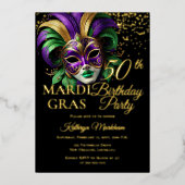Masquerade Mask Mardi Gras 50th Birthday Party Folie Uitnodiging (Voorkant)