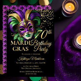 Masquerade Mask Mardi Gras 70th Birthday Party Folie Uitnodiging