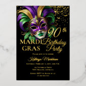 Masquerade Mask Mardi Gras 90th Birthday Party Folie Uitnodiging (Voorkant)