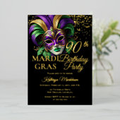 Masquerade Mask Mardi Gras 90th Birthday Party Folie Uitnodiging (Staand Voorkant)