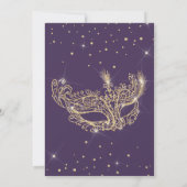Masquerade mask paars goudglitter Sweet 16 Kaart (Achterkant)