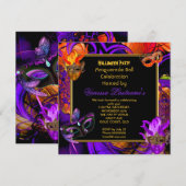 Masquerade Mask Paars Oranje Halloween Party Kaart (Voorkant / Achterkant)