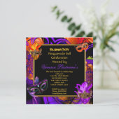 Masquerade Mask Paars Oranje Halloween Party Kaart (Staand voorkant)