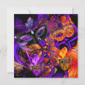 Masquerade Mask Paars Oranje Halloween Party Kaart (Achterkant)