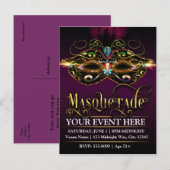 MASQUERADE Mask Paarse Promotionele Partij Briefka Uitnodiging Briefkaart (Voorkant / Achterkant)