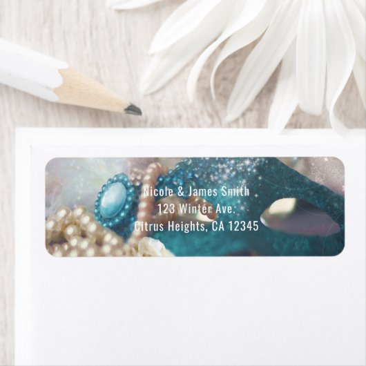 Masquerade Mask & Pearls Rainbow Party Invitation Etiket (Insitu)
