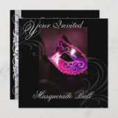 Masquerade Mask Pink Halloween Party Invitation Kaart (Voorkant / Achterkant)