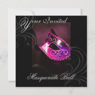 Masquerade Mask Pink Halloween Party Invitation Kaart