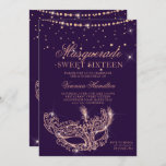 Masquerade mask roos goud glitter paars Sweet 16 Kaart<br><div class="desc">Een moderne,  chic en glamoureus zoete zestien met een handgetekend roos goudglitter maskerade masker met roos goudglitter diamantsparkles op een donkere paarse achtergrond.</div>