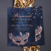 Masquerade mask roos goudglitter quinceanera kaart