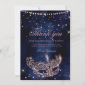 Masquerade mask roos goudglitter spargel bedankkaart (Voorkant)