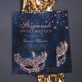 Masquerade mask roos goudglitter sparkle Sweet 16 Kaart