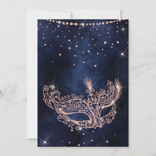 Masquerade mask roos goudglitter sparkle Sweet 16 Kaart (Achterkant)