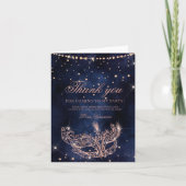 Masquerade mask roze goud glitters glans chic bedankkaart (Voorkant)