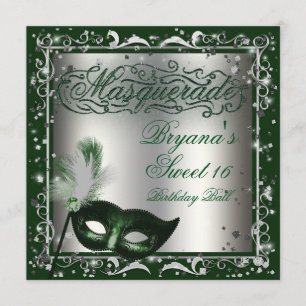 Masquerade Mask Silver en Green Birthday Party Kaart