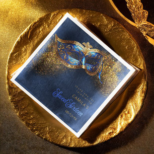Masquerade Mask Sweet 16 Blauw Goud ID1032 Servet