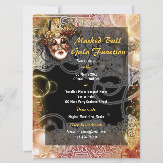 Masquerade mask venetian mardi gras kaart (Achterkant)