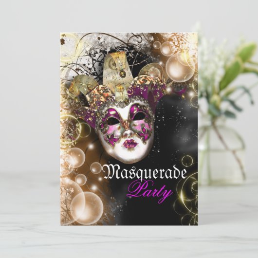 Masquerade mask venetian mardi gras kaart (Staand voorkant)