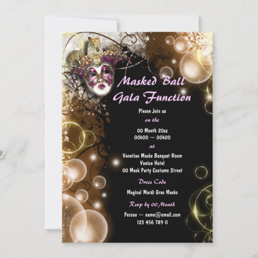 Masquerade mask venetian mardi gras kaart (Achterkant)