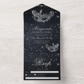 Masquerade mask zilverglitter quinceanera zwart all in one uitnodiging (Binnen)