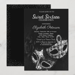 Masquerade,Mask,Zwart,Grijs Confetti Sweet 16 Kaart