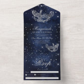 Masquerade masker chique zilveren glitter quincean all in one uitnodiging (Binnen)