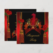Masquerade Masker Elegant Black Red Rose Gold Kaart (Voorkant / Achterkant)