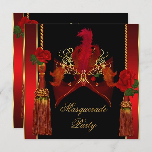 Masquerade Masker Elegant Black Red Rose Gold Kaart (Voorkant / Achterkant)