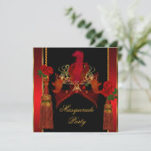 Masquerade Masker Elegant Black Red Rose Gold Kaart (Staand voorkant)