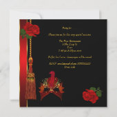 Masquerade Masker Elegant Black Red Rose Gold Kaart (Achterkant)