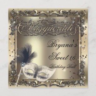 Masquerade Masker Elegant Gold Birthday Party Kaart