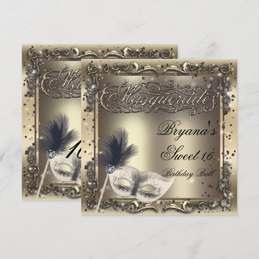 Masquerade Masker Elegant Gouden Verjaardagsfeest Kaart (Voorkant / Achterkant)