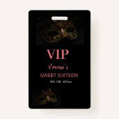 Masquerade Masker Elegant Pink Black Sweet 16 15 V Badge (Voorkant)