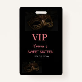 Masquerade Masker Elegant Pink Black Sweet 16 15 V Badge