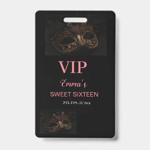 Masquerade Masker Elegant Roze Zwart Sweet 16 15 V Badge