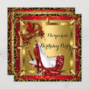Masquerade Masker High Hiel Shoe Red Birthday 3 Kaart