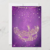 Masquerade masker lila goud glitter quinceanera kaart (Achterkant)
