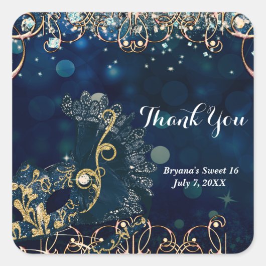 Masquerade Masker Mask Birthday Party Vierkante Sticker (Voorkant)