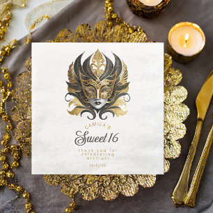 Masquerade Masker Motief Zwart Goud Wit ID1032 Servet
