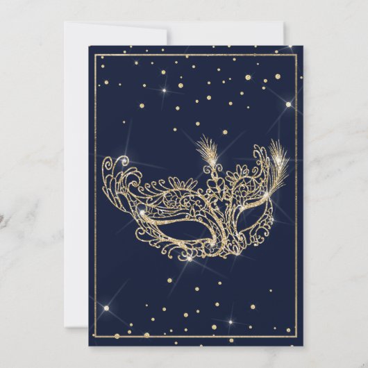 Masquerade masker navy blauw goud glitter Sweet 16 Kaart (Achterkant)