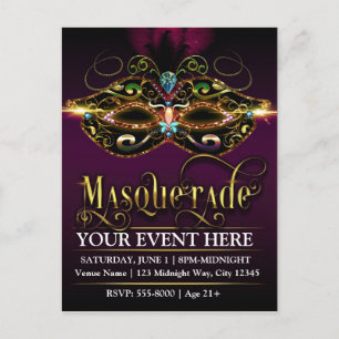 MASQUERADE Masker Paars Promotie Feest Ansichtkaar Uitnodiging Briefkaart