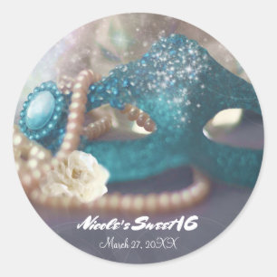 Masquerade Masker & Parels Regenboog Feest Ronde Sticker