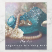 Masquerade Masker & Parels Regenboog Party Wijnlab Wijn Etiket (Enkel label)