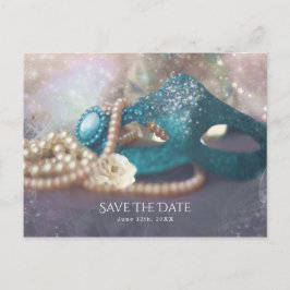 Masquerade Masker & Parels Regenboog Save The Date Aankondigingskaart