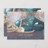 Masquerade Masker & parels regenboog sparen de dat Aankondigingskaart (Voorkant / Achterkant)