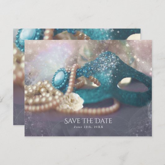 Masquerade Masker & parels regenboog sparen de dat Aankondigingskaart (Voorkant / Achterkant)