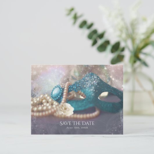 Masquerade Masker & parels regenboog sparen de dat Aankondigingskaart (Staand voorkant)