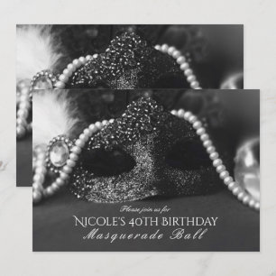Masquerade Masker & Pearls-uitnodigingen voor zwar Kaart