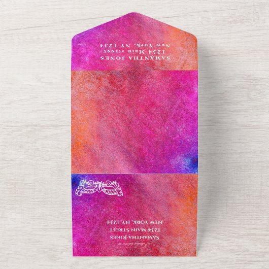 Masquerade Masker Pink Glitter Abstract Quinceaner All In One Uitnodiging (Buitenkant)